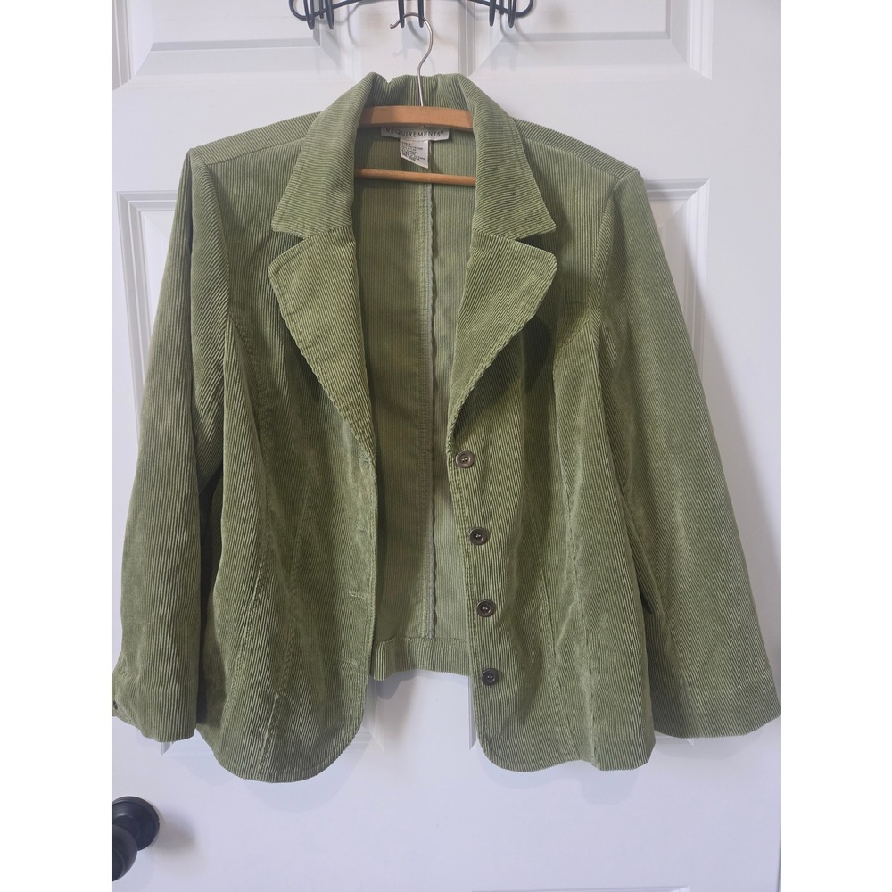 Sage Green Fall Corduroy Blazer Jacket Womens Large 4 Button Business Casual